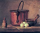 Jean Baptiste Simeon Chardin Canvas Paintings - Still Life with Copper Cauldron and Eggs